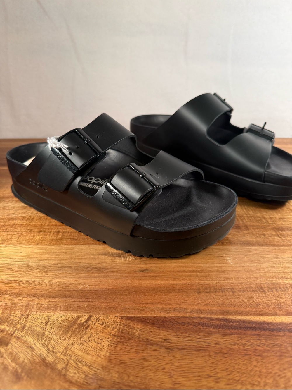 Birkenstock Papillio Arizona Flex Platform Sandals Black Leather Size 8 NWT